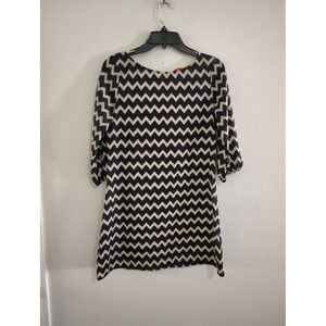 Auditions Fashion Chevron Shift Dress Black Cream Red Back Bow Mini Small SW5814